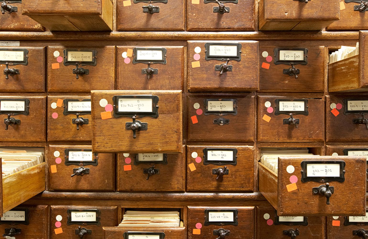 State Library Victoria card catalogue with several drawers open