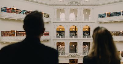 Two people looking out over the dome