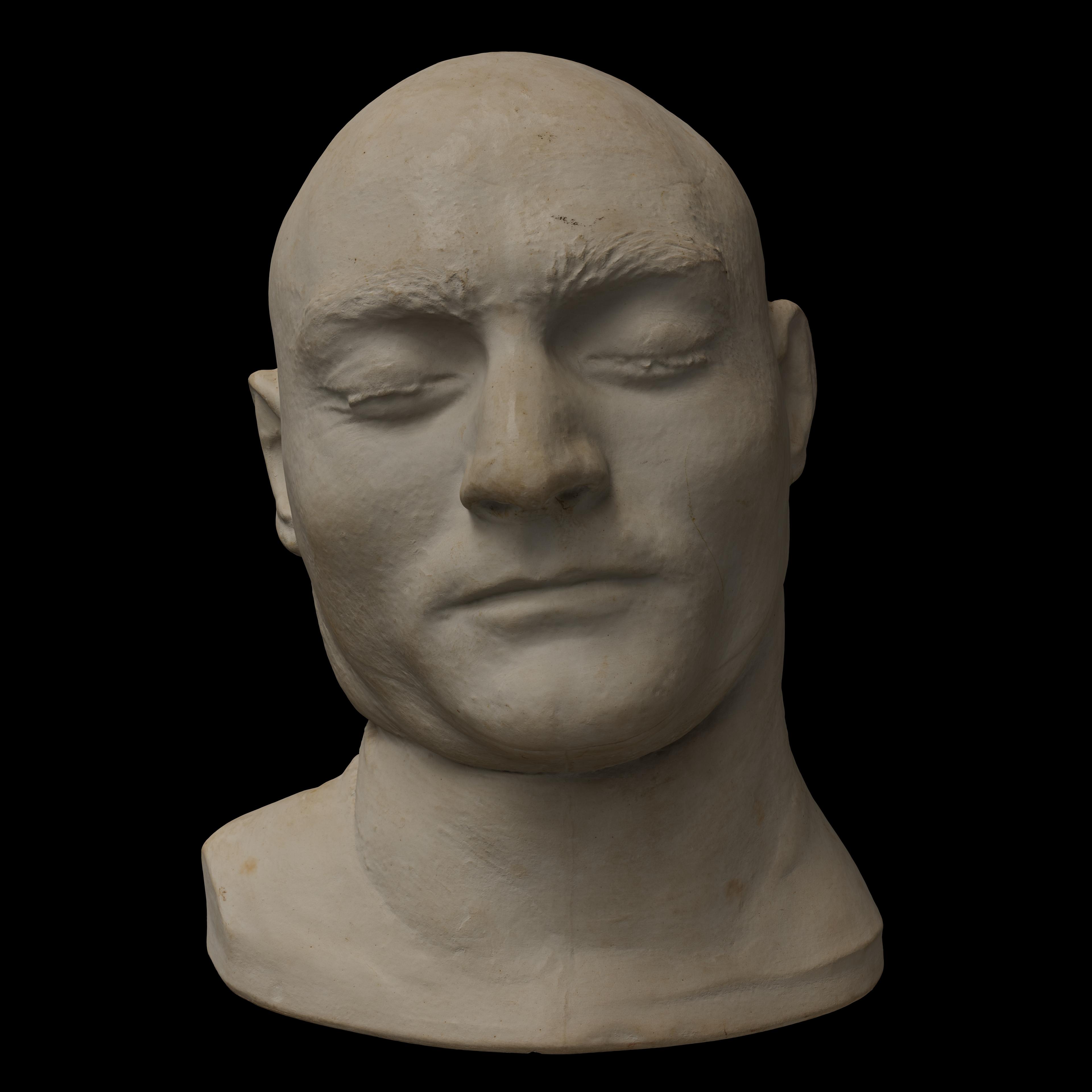 A 3d digital render of a male bust, displaying closed eyes, a slightly tilted head, and a calm expression.