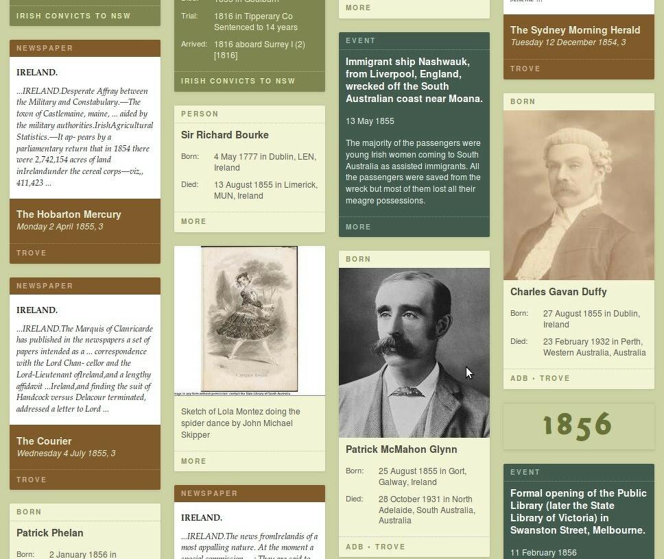 A version of 'The History Wall' created for the National Museum of Australia's 'Irish in Australia' exhibition