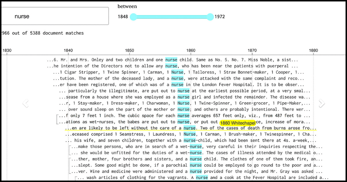 'nurse' appearing repeatedly on a web-based browser tool called Steptext