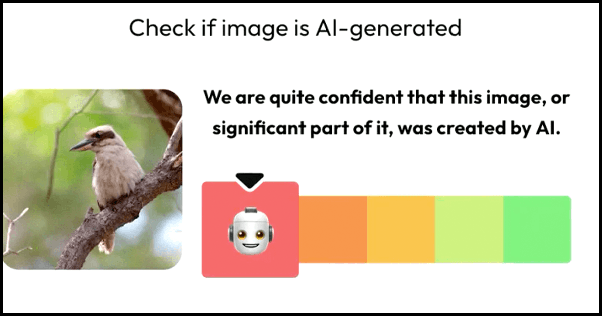  Screenshot of web-based application wasitai.com showing that a kookaburra photograph is AI-generated