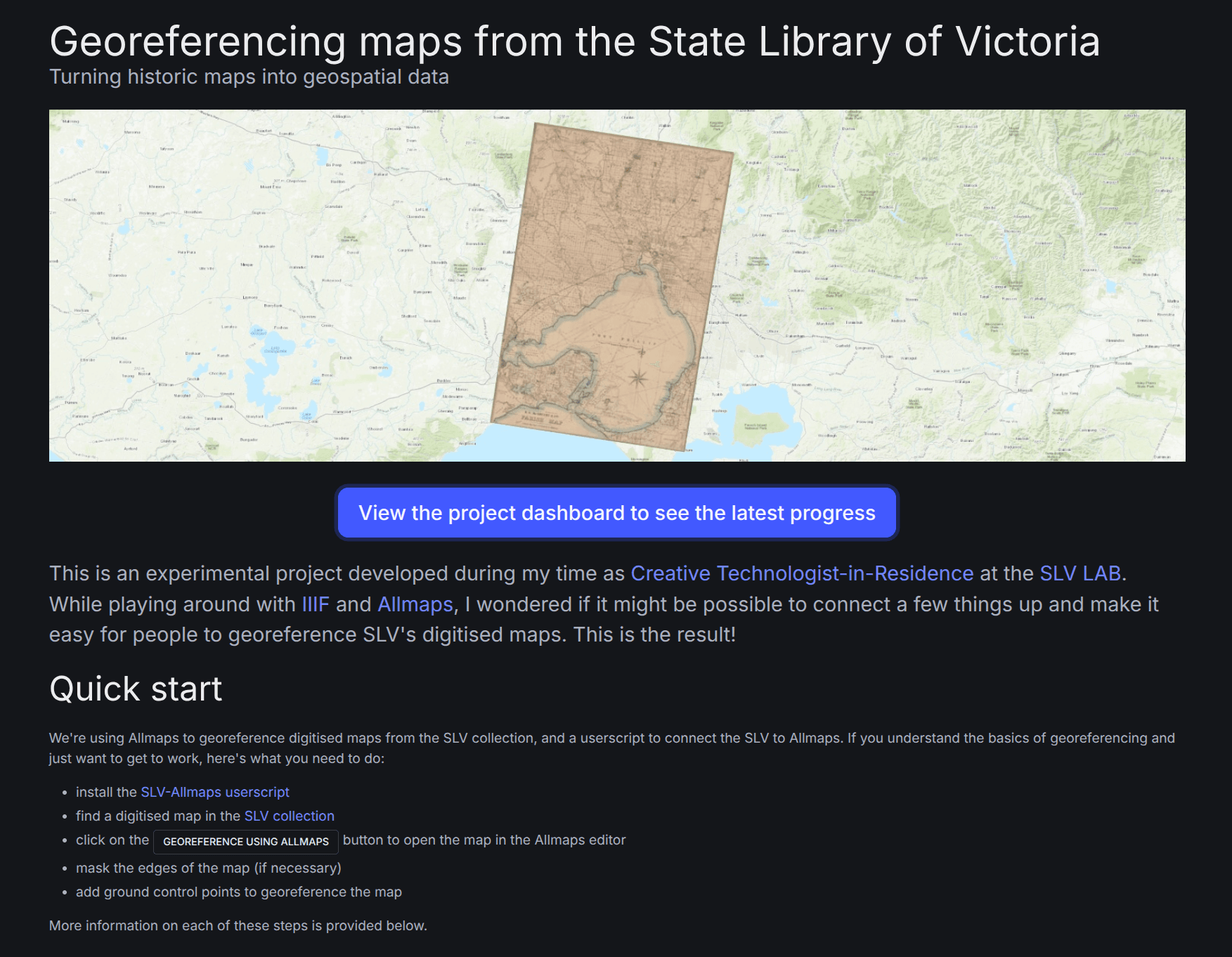 A dashboard displaying georeferencing