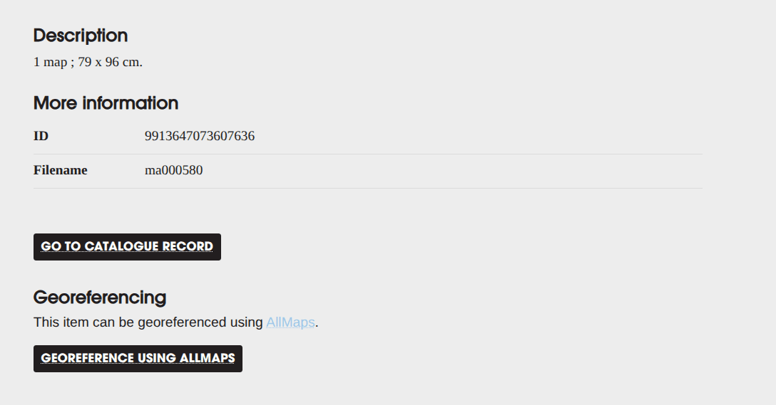 Georeferencing button on a State Library Victoria catalogue record