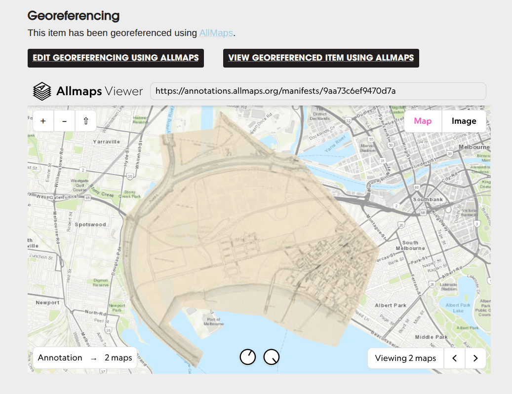 Map application embedded on a map of Port Melbourne