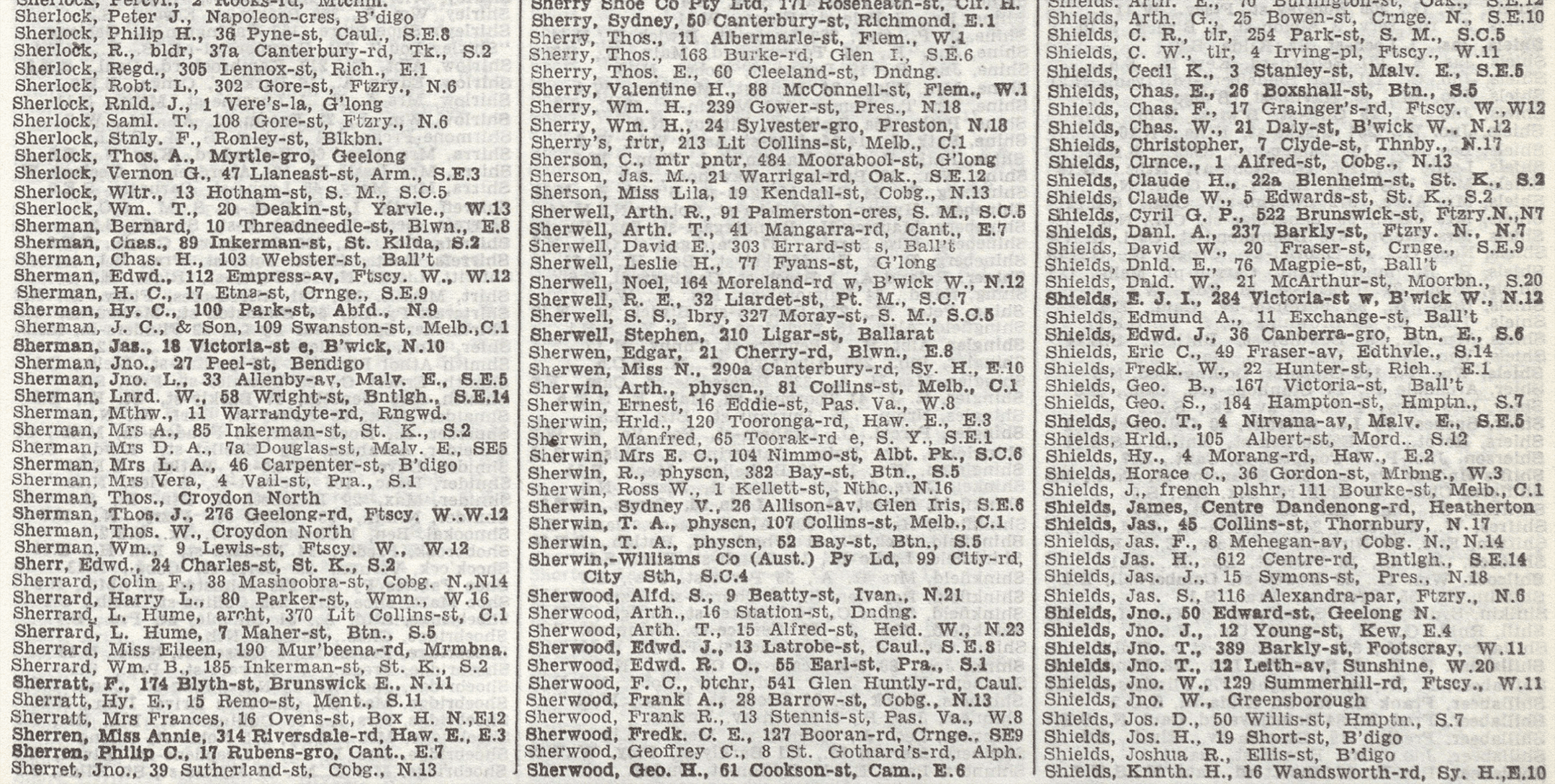 Listings of names and address information on a directory page