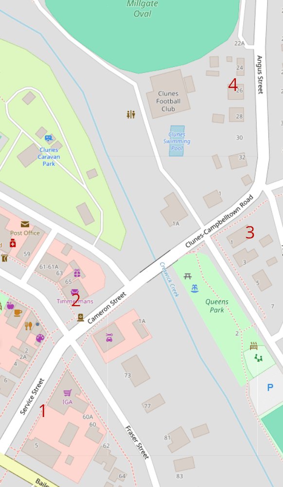 Map of streets in Clunes, Victoria