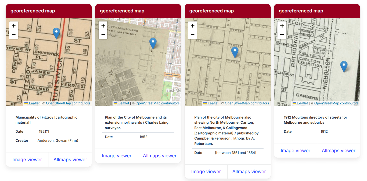 Georeferenced maps positioned on a modern basemap, showing the location of the currently selected address