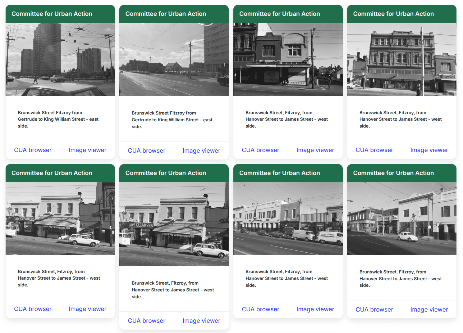 Photographs from CUA of the currently selected road