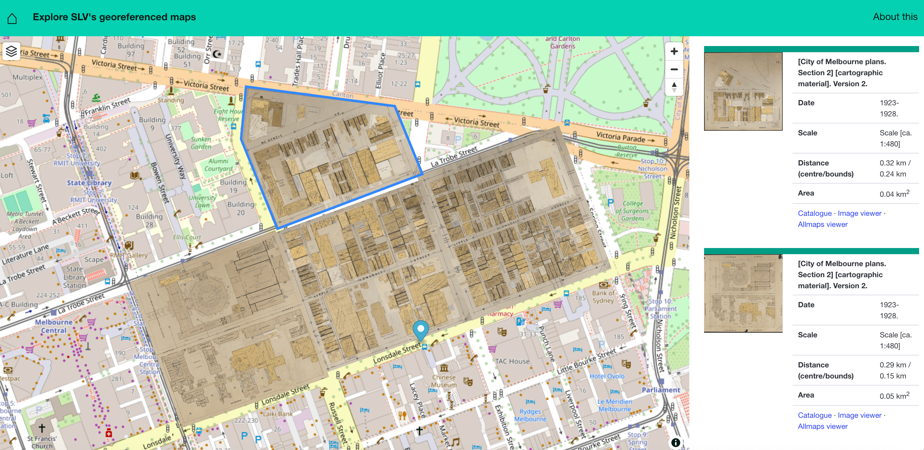 19th century maps from SLV's Collection overlaid on Melbourne City blocks